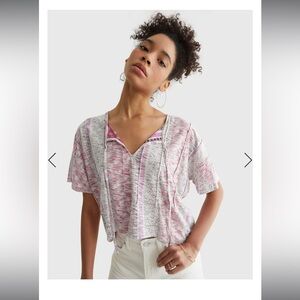 Lucky Brand Pintuck Hi Low Top Tee Shirt New